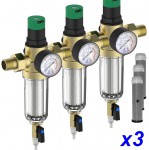 FD191 WATERCLEAN 3 Pcs Pre-filter, Pressure Regulator, Manometer. 1/2-3/4, 2,5m3/h, 2x90μm Inox M.